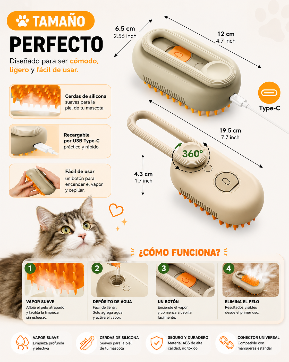 CEPILLO VAPORIZADOR PARA MASCOTAS