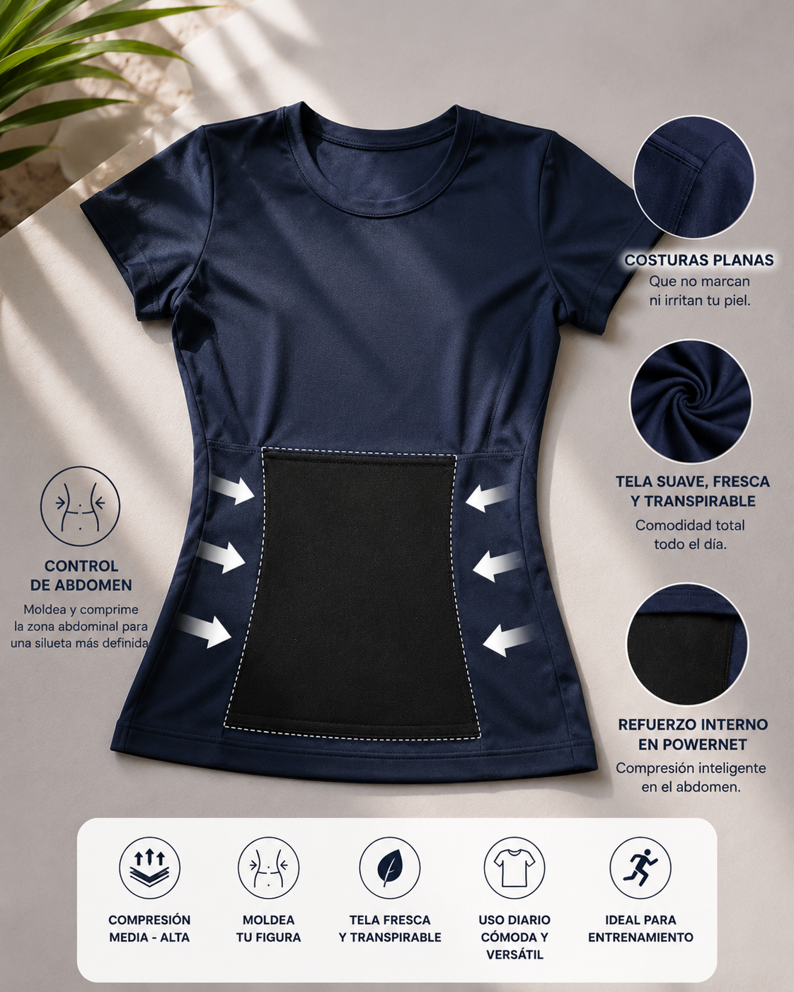 Camiseta Moldea Cuello redondo Powerfit