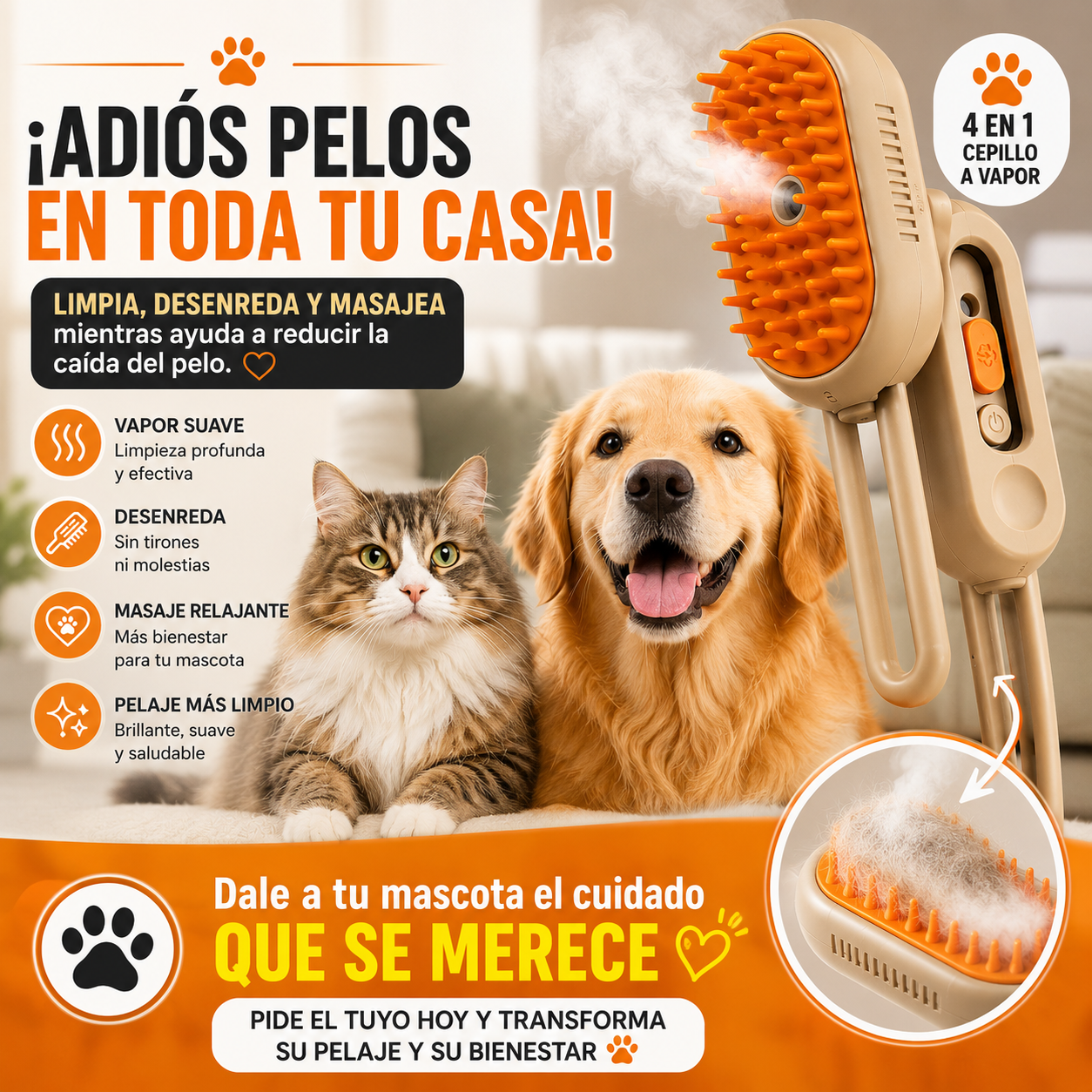 CEPILLO VAPORIZADOR PARA MASCOTAS